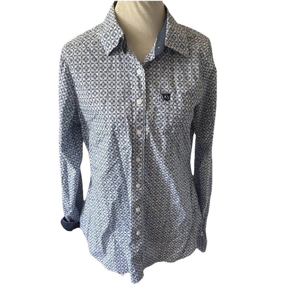 Shyanne Womens Top Sz Large Long Sleeve Blue Cowgirl Western‎ Rodeo Country Logo